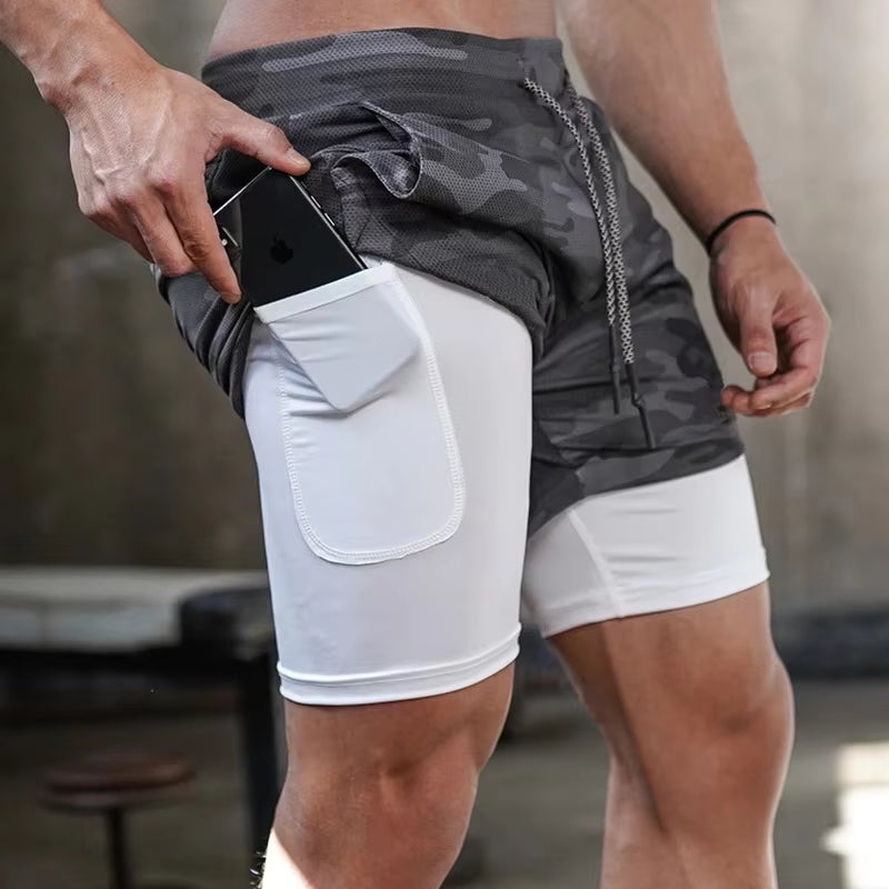 Camo Running Shorts Men Gym Sports Shorts 2 in 1 Quick Dry Workout Training Gym Fitness Jogging Short Pants Summer Men Shorts