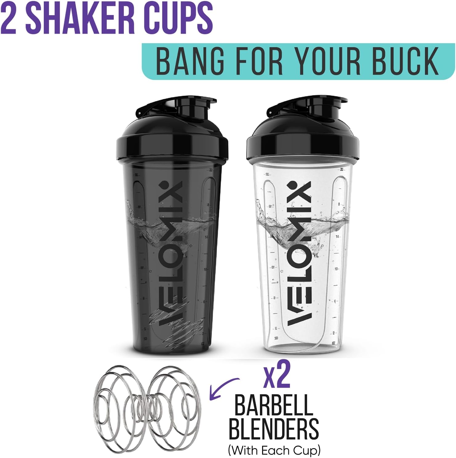 -2 Pack- 28 Oz Protein Shaker Water Bottles 